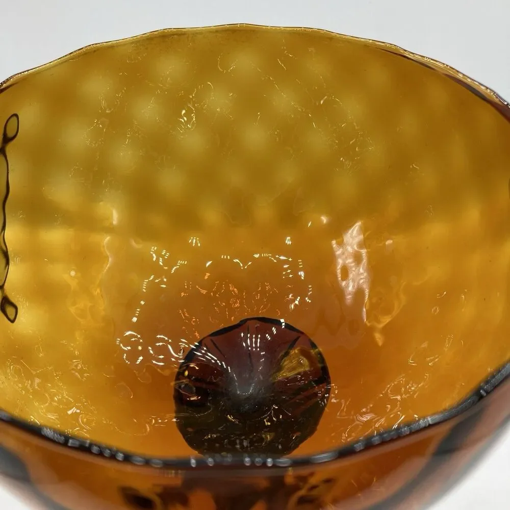 Vintage Empoli Handblown Amber Optic Compote Dish Vase Twisted Stem 11 3/8